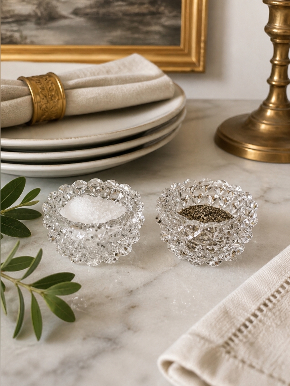 SALE! EAPG Salt Dip (CELLAR) Set With Diamond Point Pattern - Picture 1 of 10
